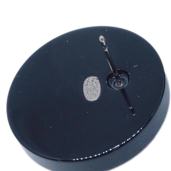 Chanel Button Piercing Earrings Black Rhinestone - Picture 4 of 4